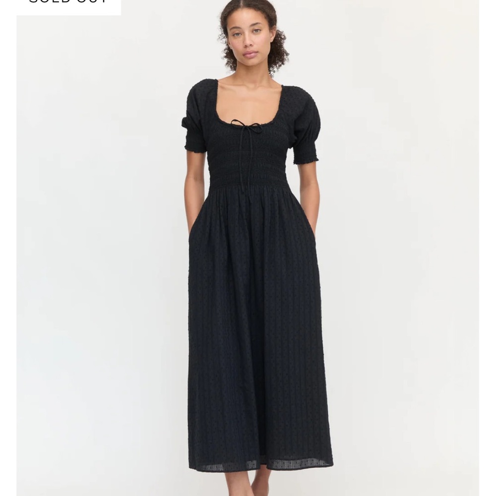 Hill House The Madeline Nap Dress - Black Linear Swiss Dot